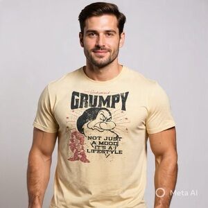 Disney Parks Grumpy Graphic Tee Not Just a Mood Lifestyle Cream Sz XL